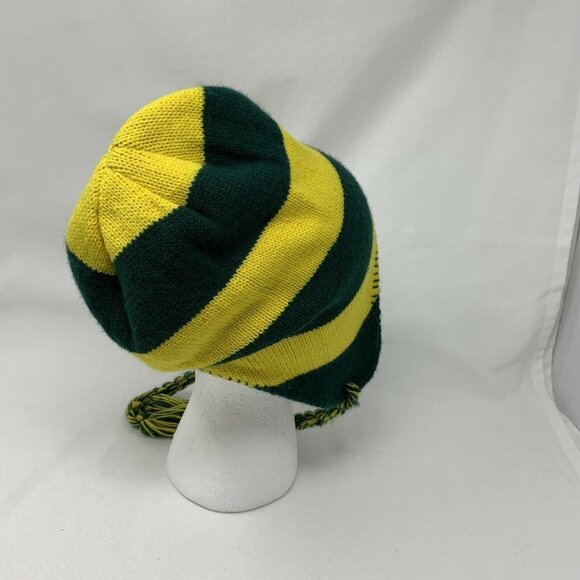 Green & Yellow Striped Beanie (w/tassels) - Picture 3 of 6